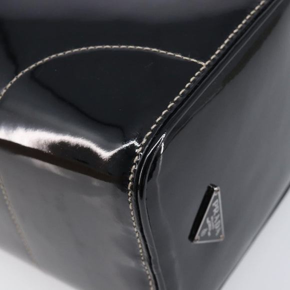 PRADA Hand Bag Patent leather Black Silver Auth 204066A