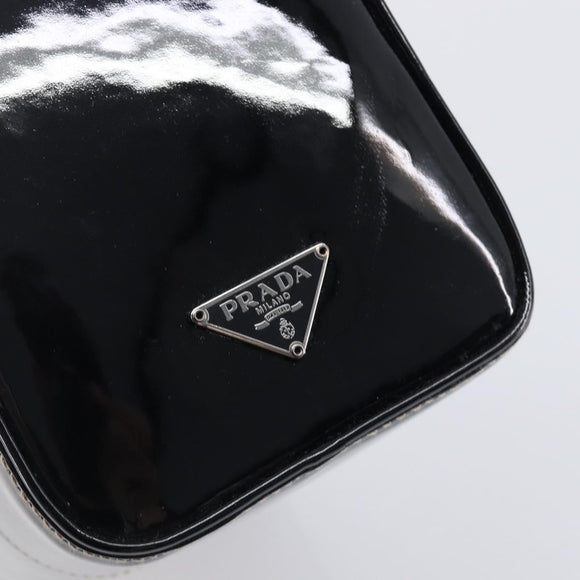 PRADA Hand Bag Patent leather Black Silver Auth 204066A