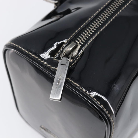 PRADA Hand Bag Patent leather Black Silver Auth 204066A