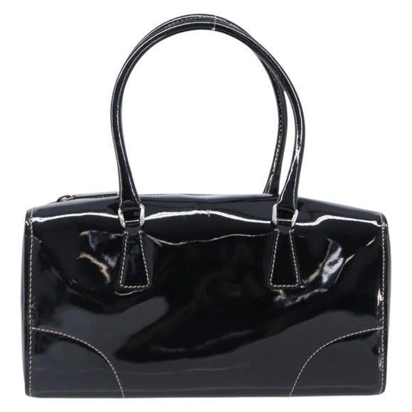 PRADA Hand Bag Patent leather Black Silver Auth 204066A