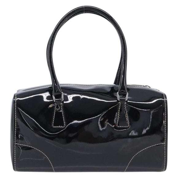 PRADA Hand Bag Patent leather Black Silver Auth 204066A