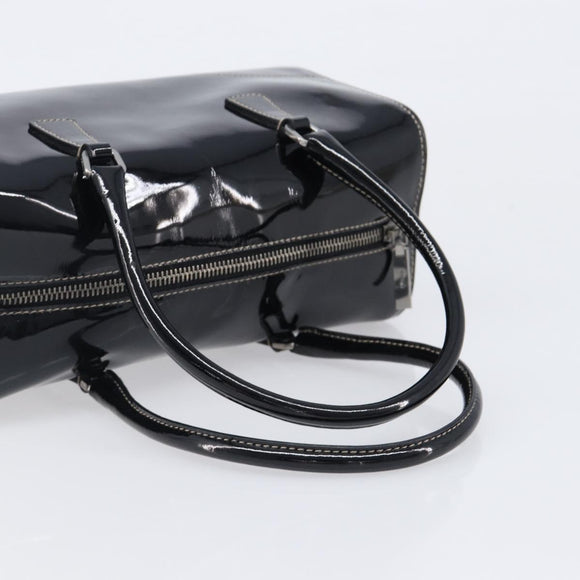 PRADA Hand Bag Patent leather Black Silver Auth 204066A