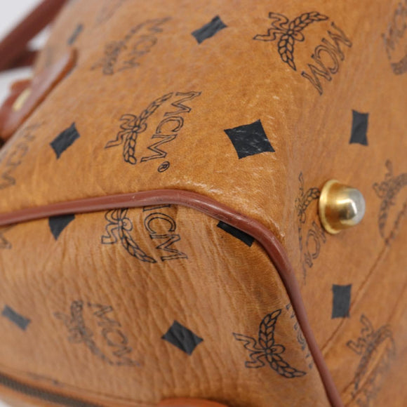 MCM Logogram Vicetos Boston Bag PVC Leather Brown Gold Auth 204073