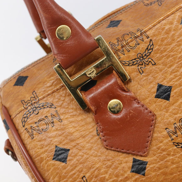 MCM Logogram Vicetos Boston Bag PVC Leather Brown Gold Auth 204073