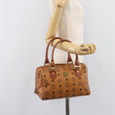 MCM Logogram Vicetos Boston Bag PVC Leather Brown Gold Auth 204073-24