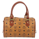 MCM Logogram Vicetos Boston Bag PVC Leather Brown Gold Auth 204073-2