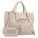 BALENCIAGA Paper Mini Hand Bag Leather 2way Gray Silver 357333 Auth 204084V-1