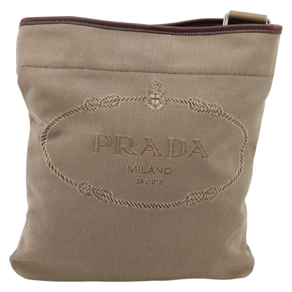 PRADA Shoulder Bag Jacquard Beige Silver Auth 204093