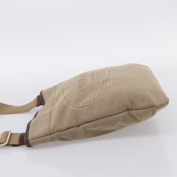 PRADA Shoulder Bag Jacquard Beige Silver Auth 204093