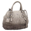 PRADA Gathered Hand Bag Leather 2way Gray Silver Auth 204095V-1