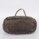 PRADA Gathered Hand Bag Leather 2way Gray Silver Auth 204095V-5