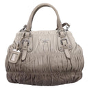 PRADA Gathered Hand Bag Leather 2way Gray Silver Auth 204095V-13