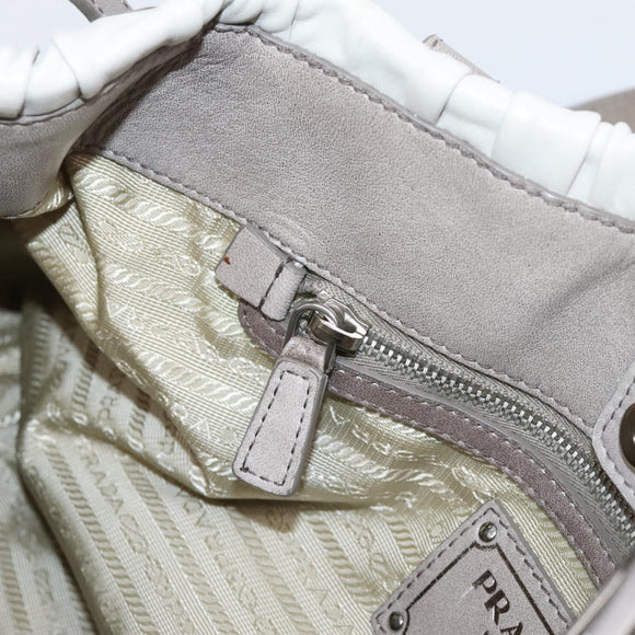 PRADA Gathered Hand Bag Leather 2way Gray Silver Auth 204095V