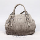 PRADA Gathered Hand Bag Leather 2way Gray Silver Auth 204095V-12