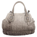 PRADA Gathered Hand Bag Leather 2way Gray Silver Auth 204095V-2