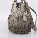 PRADA Gathered Hand Bag Leather 2way Gray Silver Auth 204095V-3