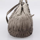 PRADA Gathered Hand Bag Leather 2way Gray Silver Auth 204095V-4