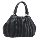 PRADA Crimson Hand Bag Leather Black Silver Auth 204098V-1