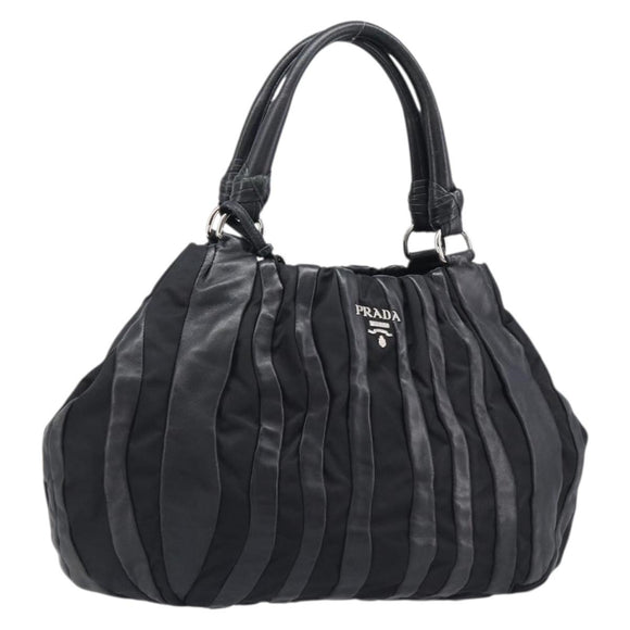 PRADA Crimson Hand Bag Leather Black Silver Auth 204098V