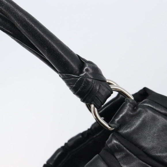 PRADA Crimson Hand Bag Leather Black Silver Auth 204098V