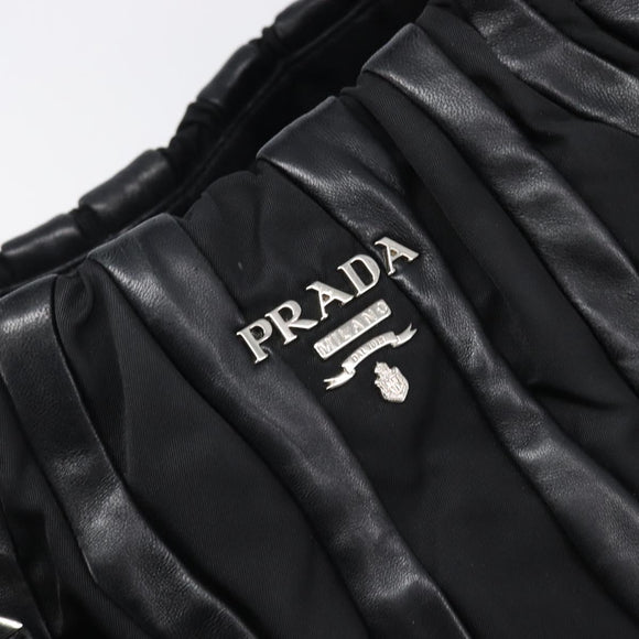 PRADA Crimson Hand Bag Leather Black Silver Auth 204098V