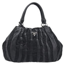 PRADA Crimson Hand Bag Leather Black Silver Auth 204098V-13