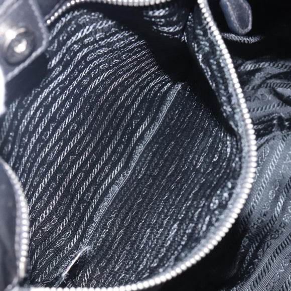 PRADA Crimson Hand Bag Leather Black Silver Auth 204098V