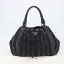 PRADA Crimson Hand Bag Leather Black Silver Auth 204098V-12