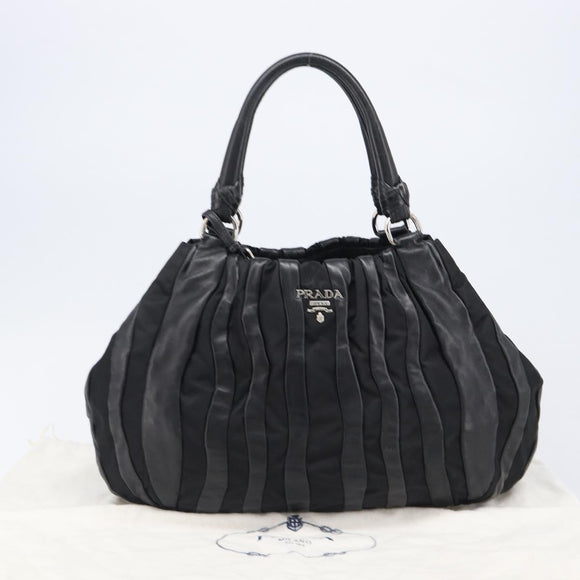PRADA Crimson Hand Bag Leather Black Silver Auth 204098V