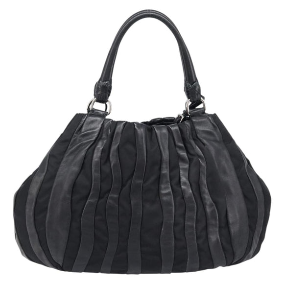 PRADA Crimson Hand Bag Leather Black Silver Auth 204098V