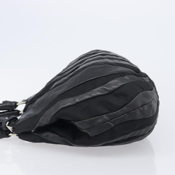PRADA Crimson Hand Bag Leather Black Silver Auth 204098V