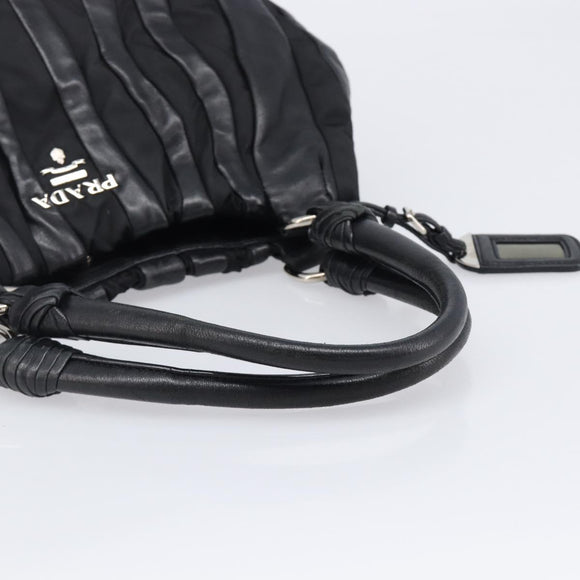 PRADA Crimson Hand Bag Leather Black Silver Auth 204098V