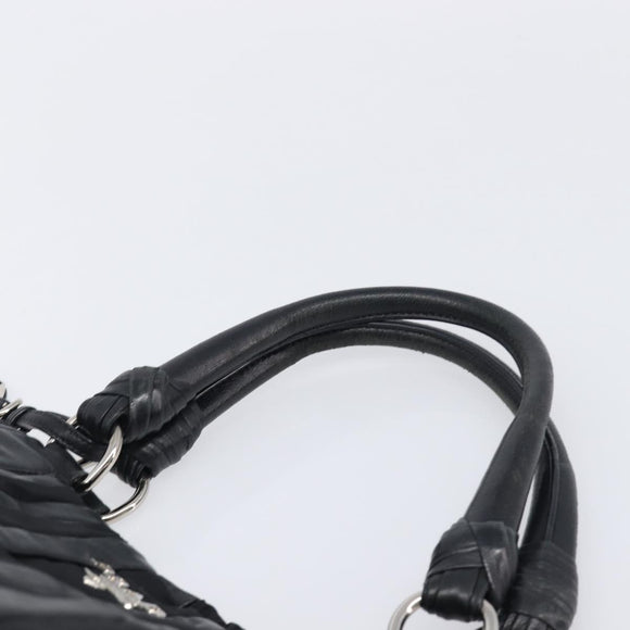 PRADA Crimson Hand Bag Leather Black Silver Auth 204098V