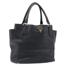PRADA Vitellolux Hand Bag Leather Black Gold Auth 204100V-1