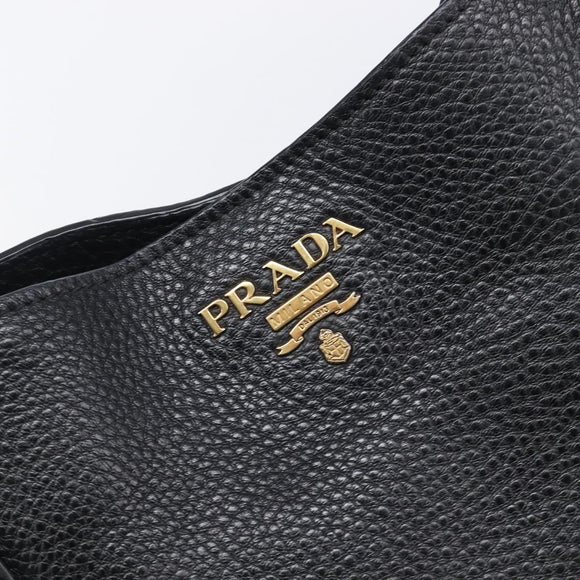 PRADA Vitellolux Hand Bag Leather Black Gold Auth 204100V