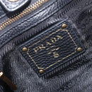 PRADA Vitellolux Hand Bag Leather Black Gold Auth 204100V-20