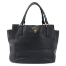 PRADA Vitellolux Hand Bag Leather Black Gold Auth 204100V-13