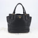 PRADA Vitellolux Hand Bag Leather Black Gold Auth 204100V-12