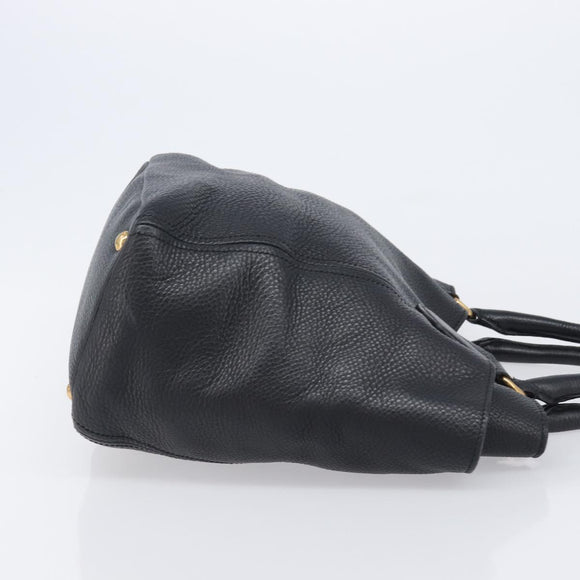 PRADA Vitellolux Hand Bag Leather Black Gold Auth 204100V