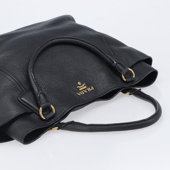 PRADA Vitellolux Hand Bag Leather Black Gold Auth 204100V