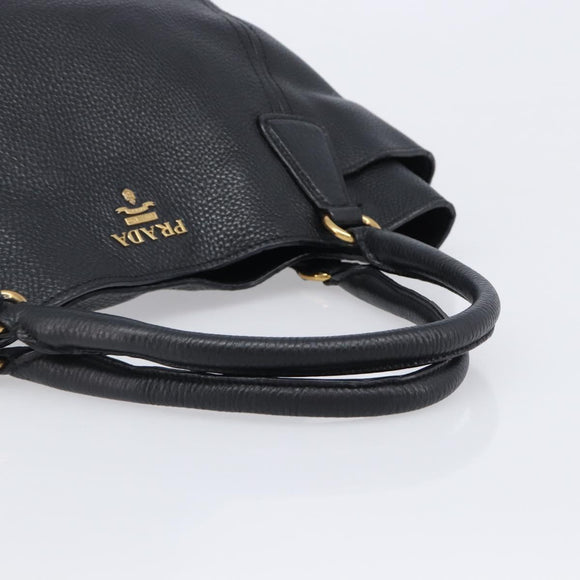 PRADA Vitellolux Hand Bag Leather Black Gold Auth 204100V