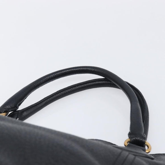 PRADA Vitellolux Hand Bag Leather Black Gold Auth 204100V