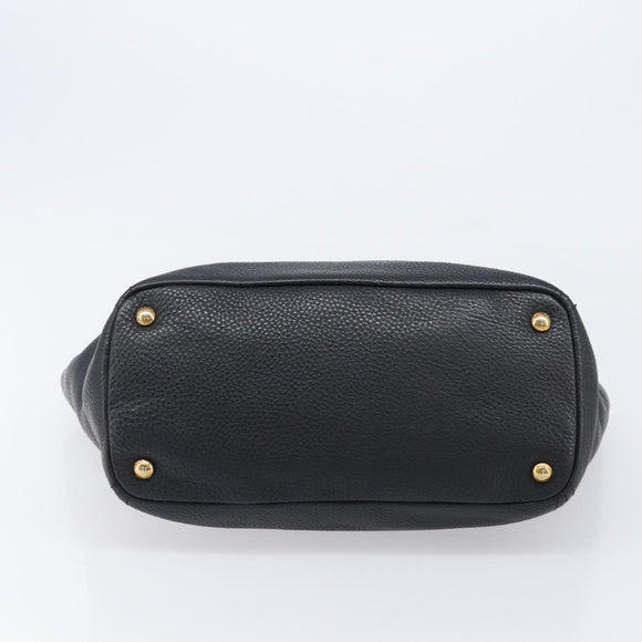 PRADA Vitellolux Hand Bag Leather Black Gold Auth 204100V