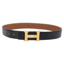HERMES Constance H Belt Leather 33.9"" Black Gold Auth 204104-1