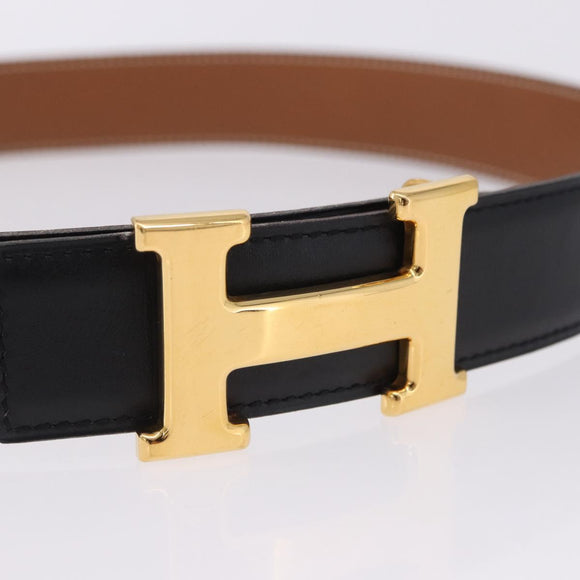 HERMES Constance H Belt Leather 33.9"" Black Gold Auth 204104