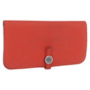HERMES Dogon Wallet Taurillon Clemence Leather Orange Silver Auth 204105-1