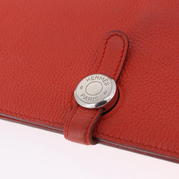 HERMES Dogon Wallet Taurillon Clemence Leather Orange Silver Auth 204105