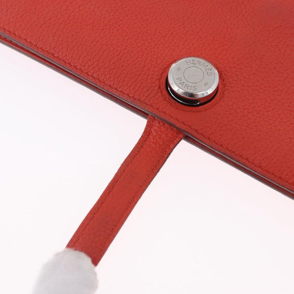 HERMES Dogon Wallet Taurillon Clemence Leather Orange Silver Auth 204105