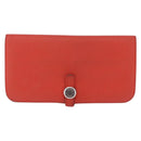 HERMES Dogon Wallet Taurillon Clemence Leather Orange Silver Auth 204105-13