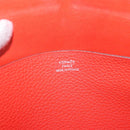 HERMES Dogon Wallet Taurillon Clemence Leather Orange Silver Auth 204105-22